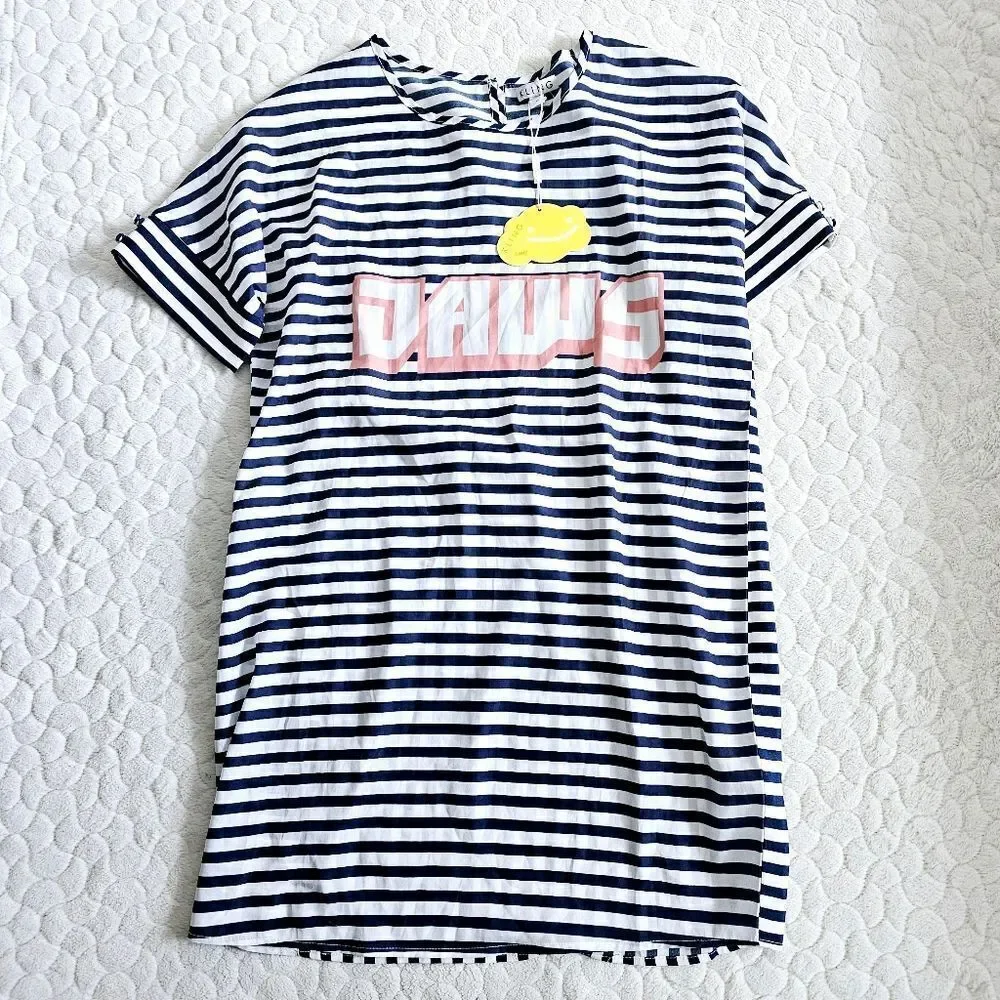 New Kling striped tee shirt dress jaws new with tags spellout 2 XS - Picture 4 of 8